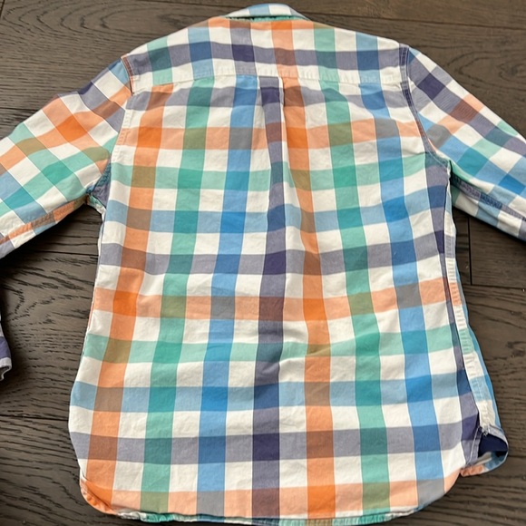 Mini Boden Boys Blue green orange Plaid Check Button Up Size 7-8y - Picture 6 of 6